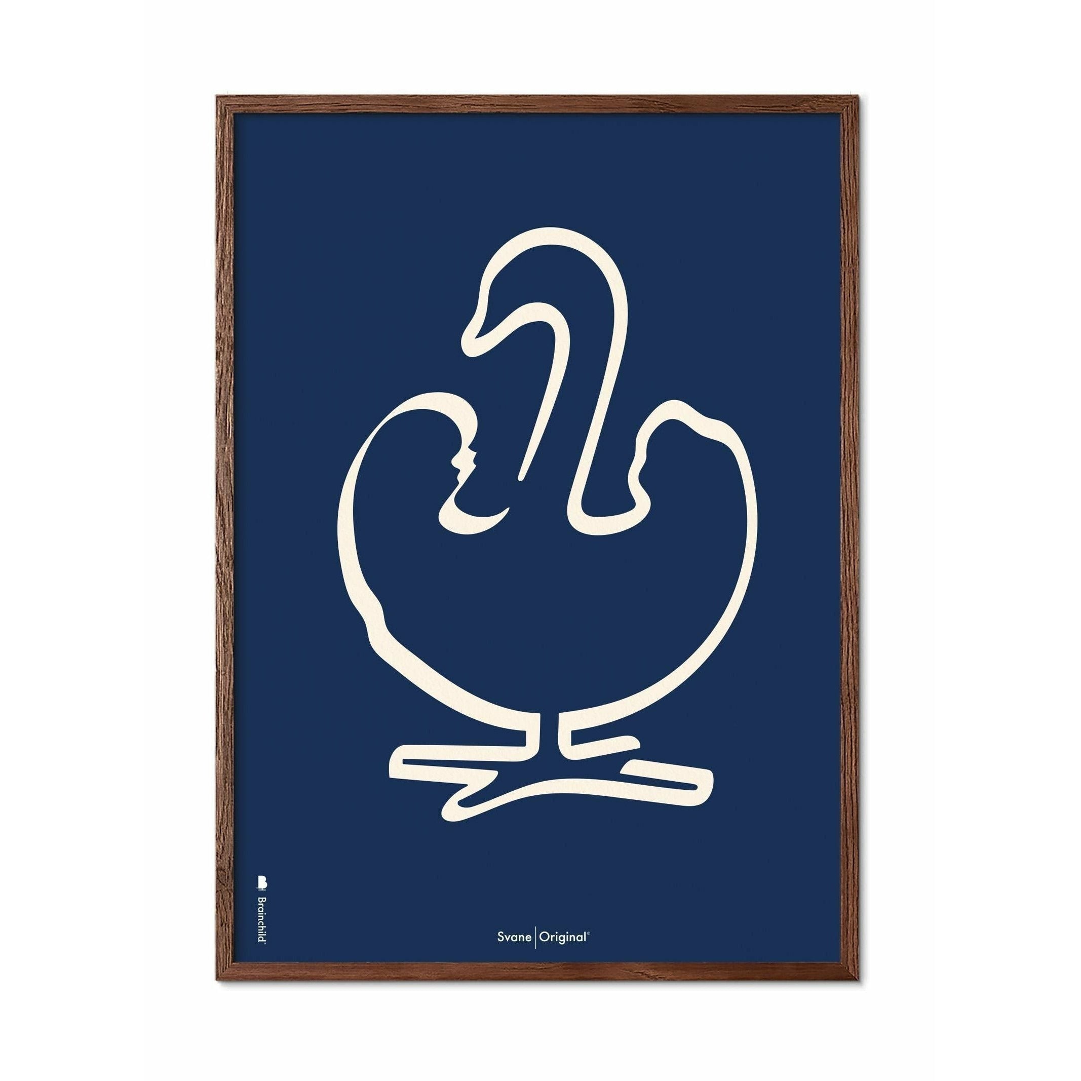 [product_category]-Brainchild Swan Line Poster, Frame Made Of Dark Wood 70 X100 Cm, Blue Background-Brainchild-B-31004-B-BRA-1