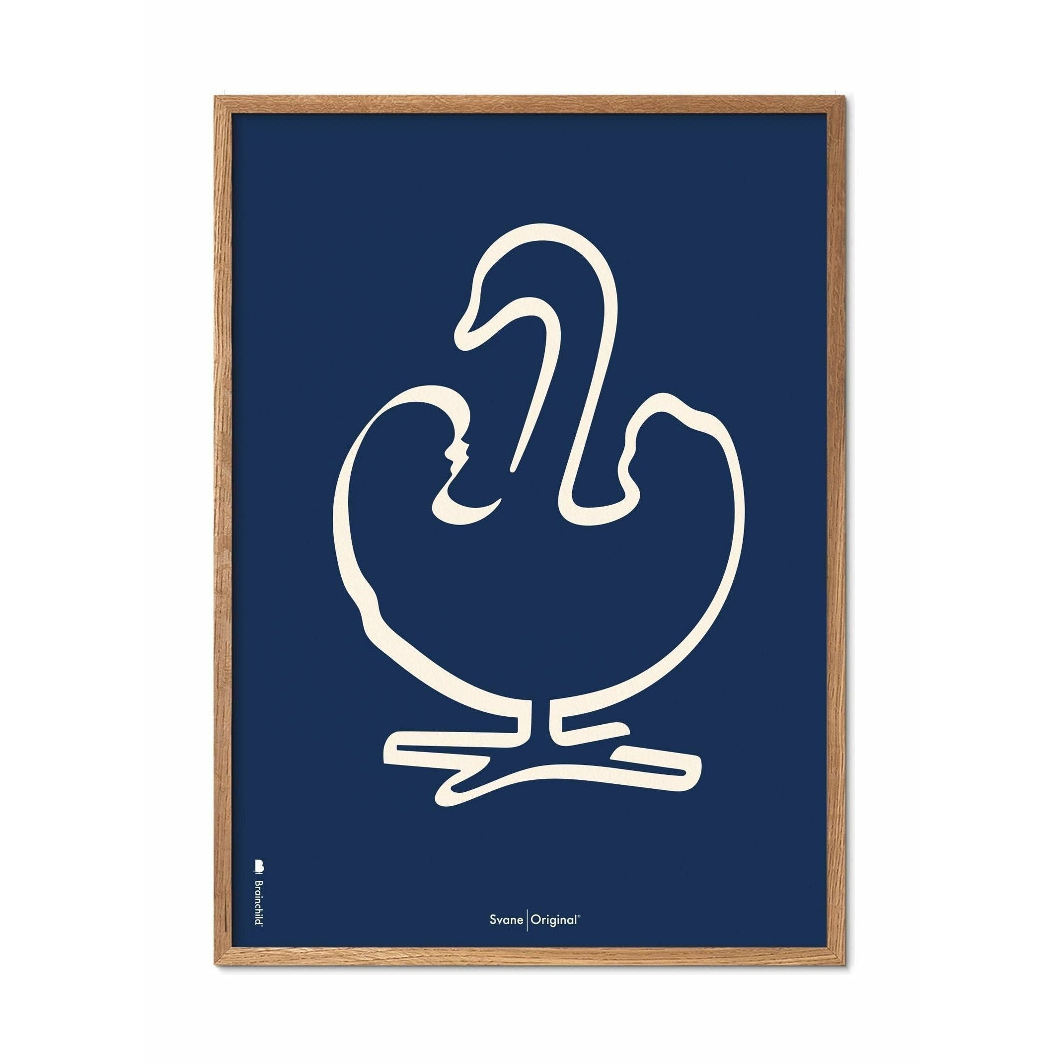 [product_category]-Brainchild Swan Line Poster, Light Wood Frame A5, Blue Background-Brainchild-B-31001-A-BRA-1