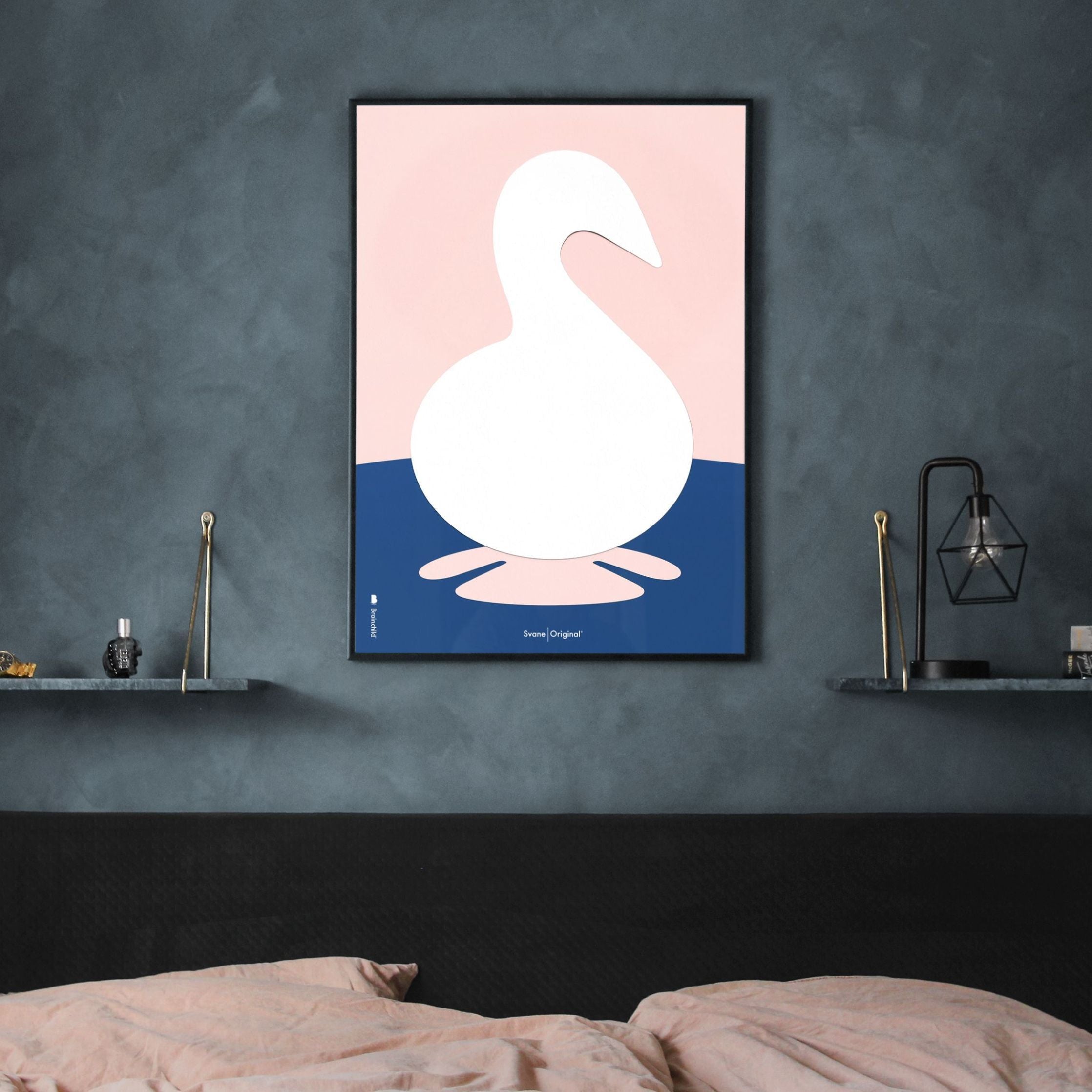 [product_category]-Brainchild Swan Paper Clip Poster, Frame In Black Lacquered Wood 70x100 Cm, Pink Background-Brainchild-P-31004-C-BRA-7
