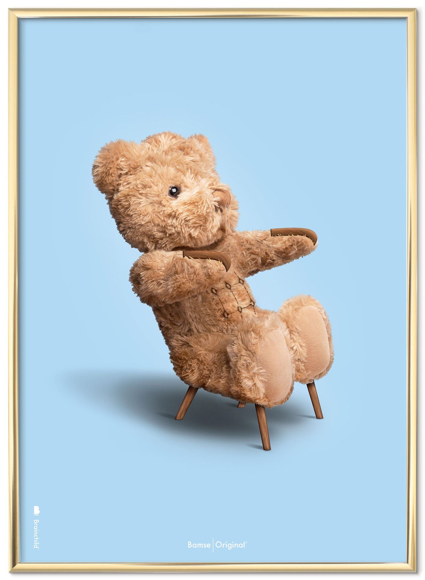 [product_category]-Brainchild Teddy Bear Classic Poster Brass Colored Frame 30x40 Cm, Light Blue Background-Brainchild-77002-D-BRA-1