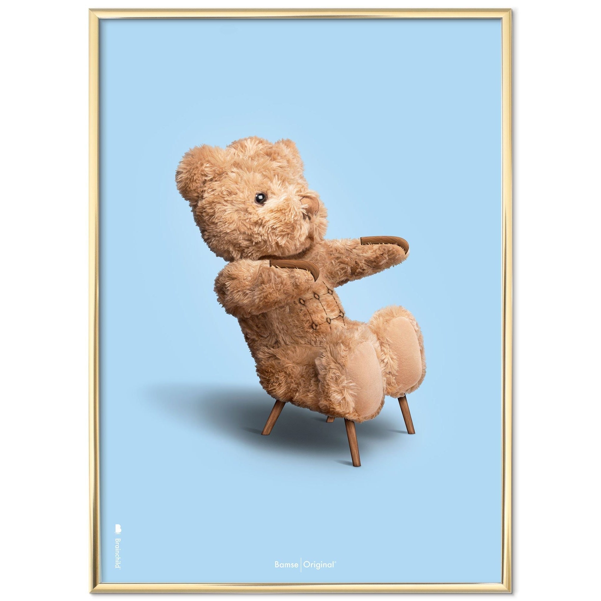 [product_category]-Brainchild Teddy Bear Classic Poster Brass Colored Frame 50x70 Cm, Light Blue Background-Brainchild-77003-D-BRA-3