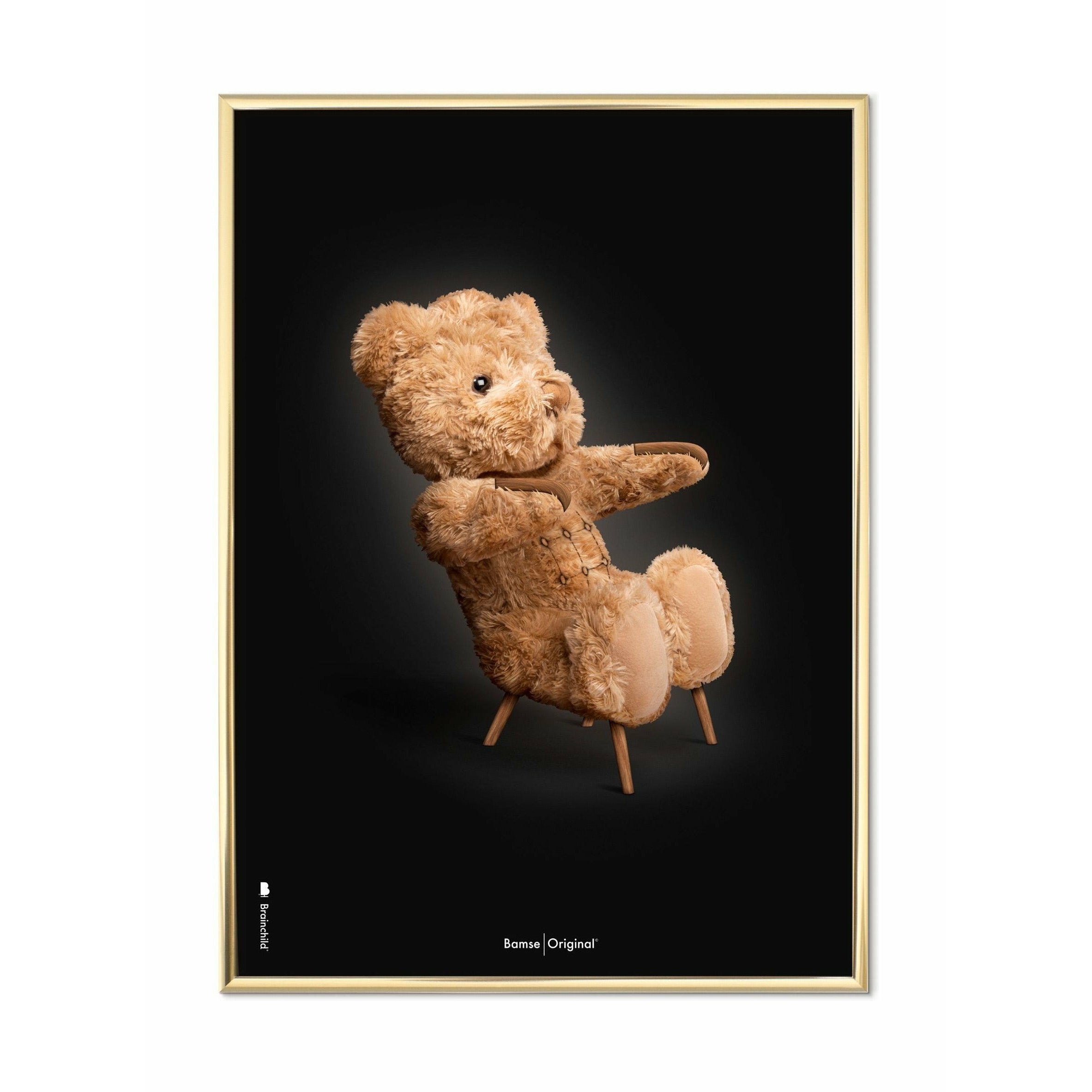 [product_category]-Brainchild Teddy Bear Classic Poster, Brass Colored Frame A5, Black Background-Brainchild-73001-D-BRA-1