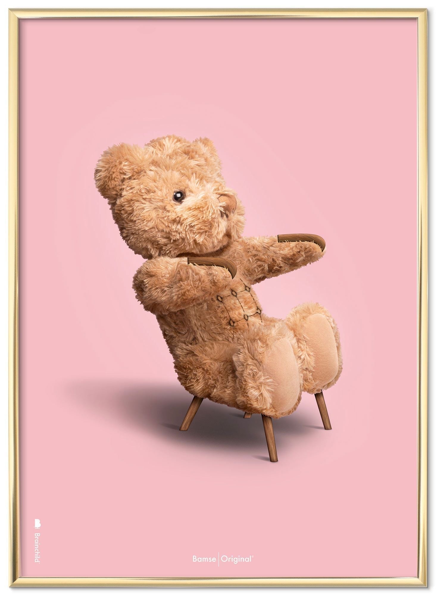 [product_category]-Brainchild Teddy Bear Classic Poster Brass Colored Frame A5, Pink Background-Brainchild-78001-D-BRA-1