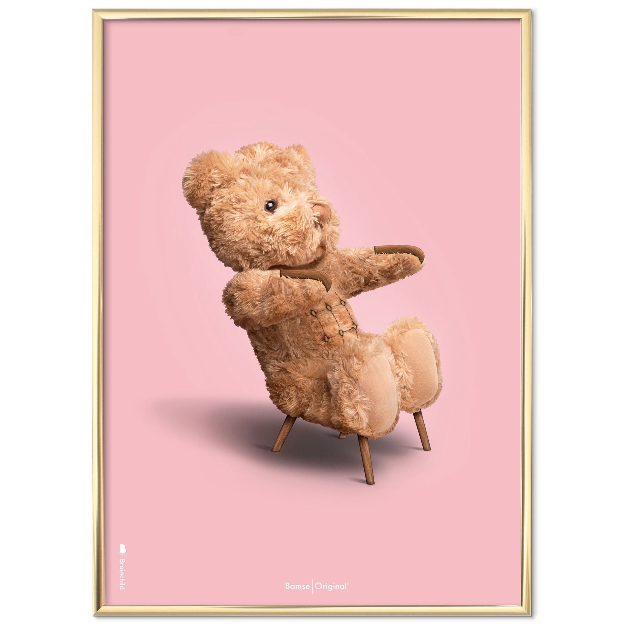 [product_category]-Brainchild Teddy Bear Classic Poster Brass Colored Frame A5, Pink Background-Brainchild-78001-D-BRA-3