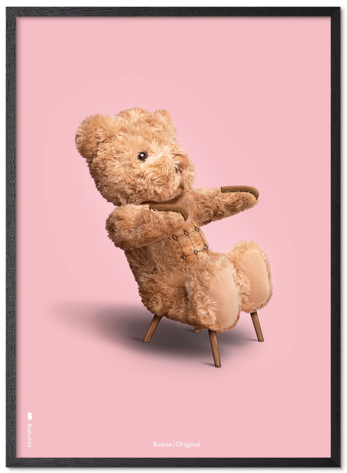 [product_category]-Brainchild Teddy Bear Classic Poster Frame In Black Lacquered Wood A5, Pink Background-Brainchild-78001-C-BRA-1