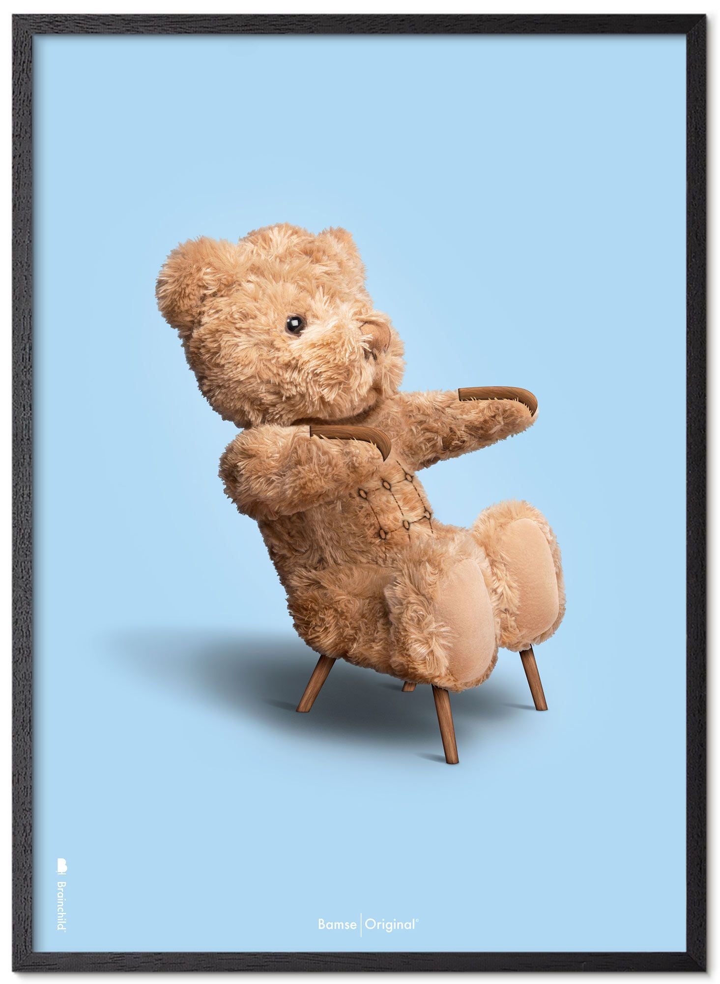 [product_category]-Brainchild Teddy Bear Classic Poster Frame Made Of Black Lacquered Wood 50x70 Cm, Light Blue Background-Brainchild-77003-C-BRA-1