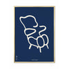  Teddy Bear Line Poster Brass Colored Frame 30 X40 Cm Blue Background