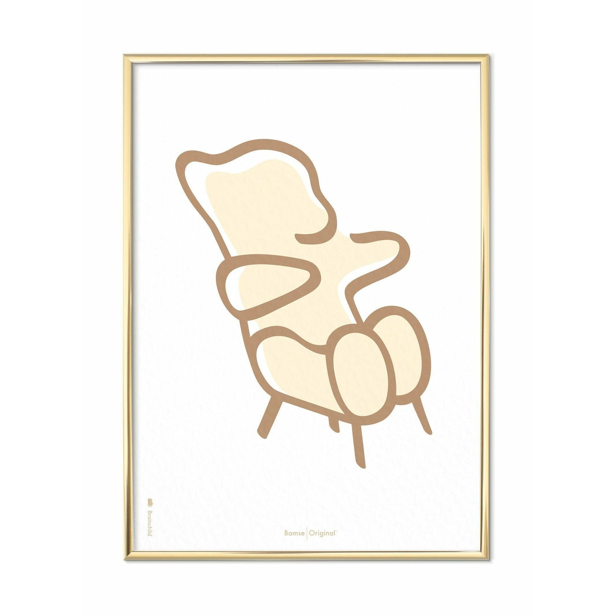 [product_category]-Brainchild Teddy Bear Line Poster, Brass Colored Frame 30x40 Cm, White Background-Brainchild-SH-71002-D-BRA-1