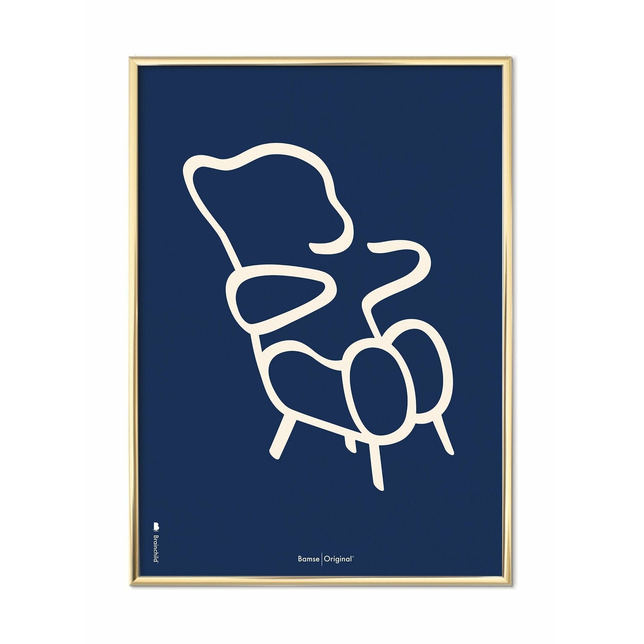 [product_category]-Brainchild Teddy Bear Line Poster, Brass Colored Frame A5, Blue Background-Brainchild-B-71001-D-BRA-1
