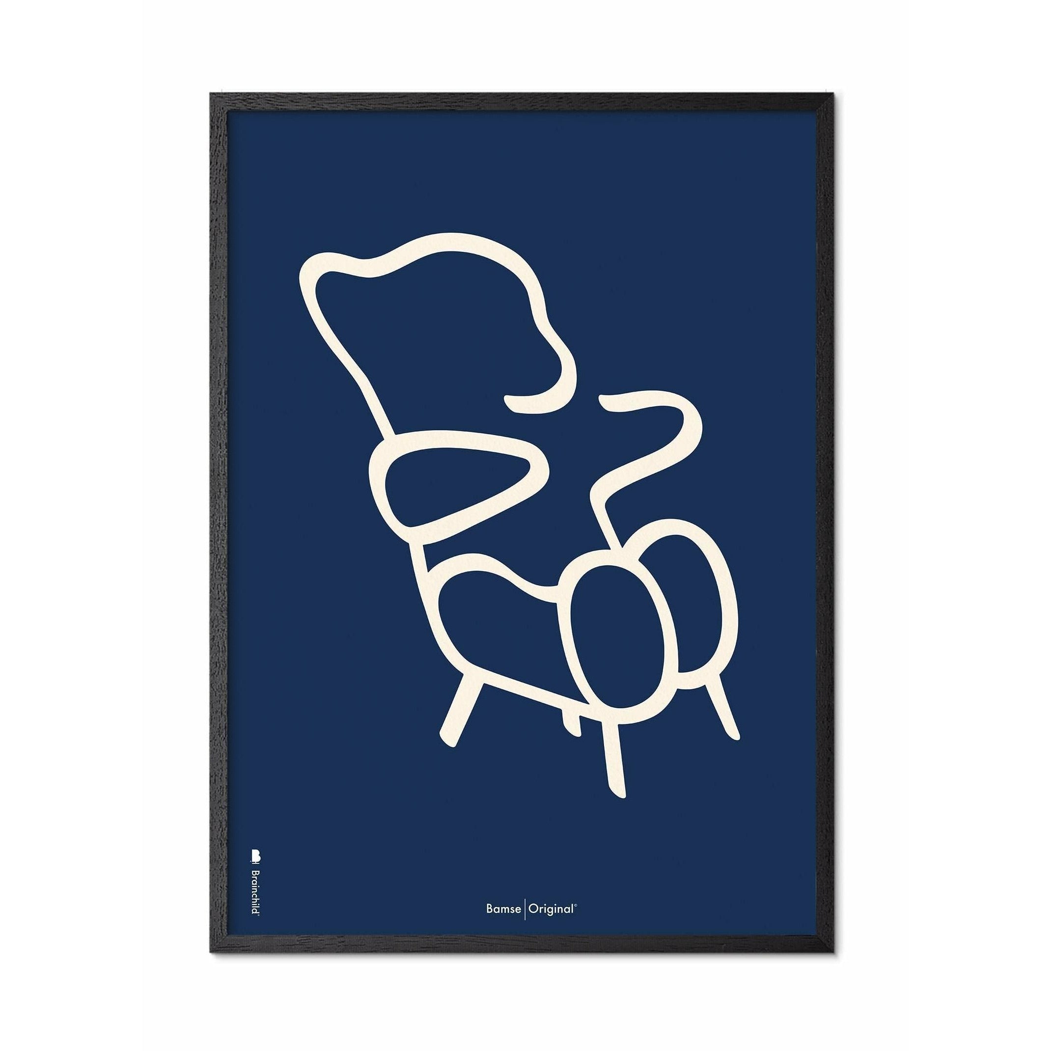 [product_category]-Brainchild Teddy Bear Line Poster, Frame In Black Lacquered Wood 30x40 Cm, Blue Background-Brainchild-B-71002-C-BRA-1