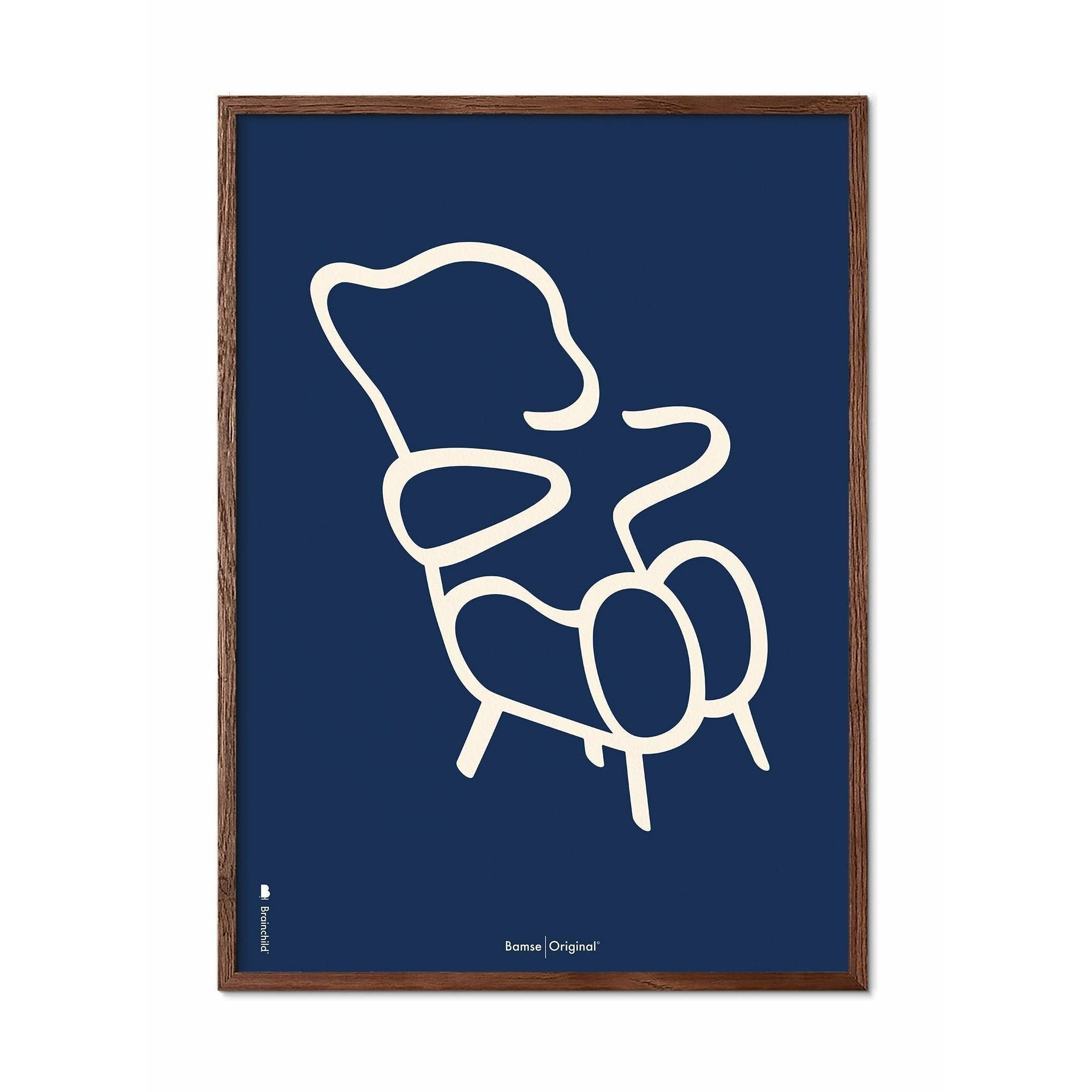 [product_category]-Brainchild Teddy Bear Line Poster, Frame Made Of Dark Wood A5, Blue Background-Brainchild-B-71001-B-BRA-1