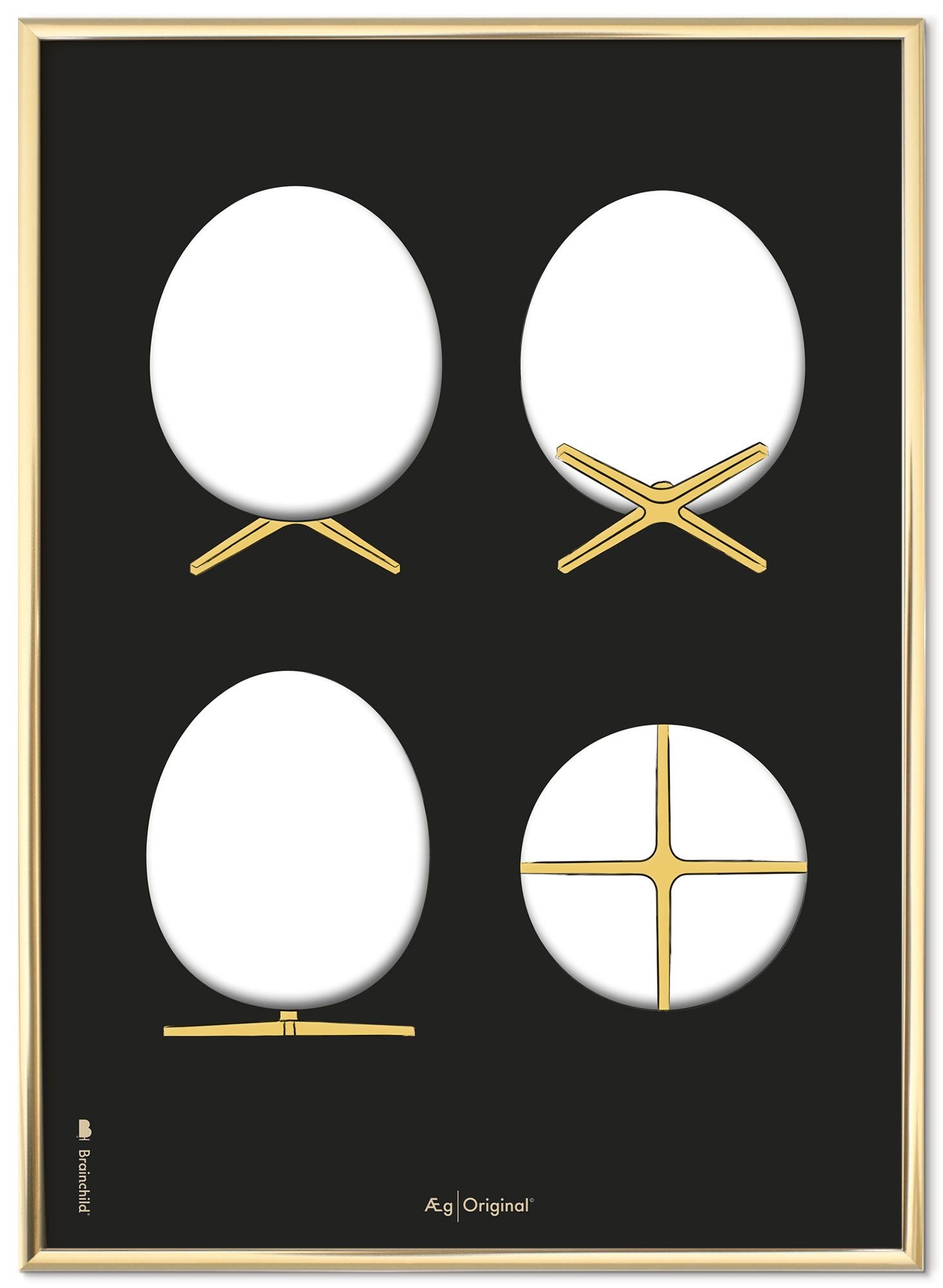 [product_category]-Brainchild The Egg Design Sketches Poster Frame Made Of Brass Colored Metal 70x100 Cm, Black Background-Brainchild-S-140004-D-BRA-1
