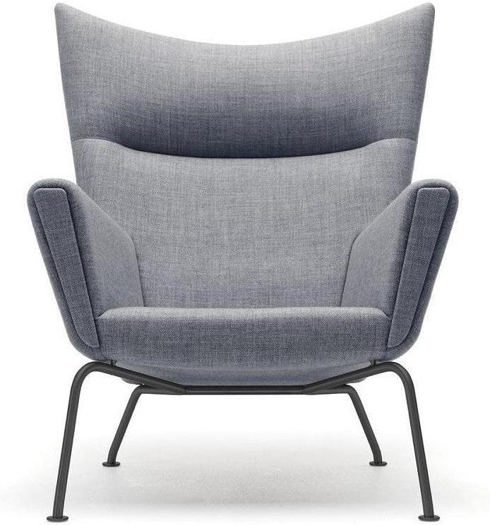 [product_category]-Carl Hansen Ch445 Wing Chair, Black Steel /Light Gray Fabric-Carl Hansen-CH445-fiord151-powdercoatedsteel-CAR-1