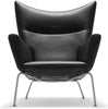  Ch445 Wing Chair Steel/Black Leather