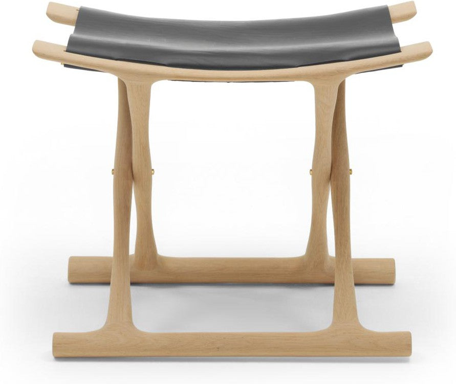 [product_category]-Carl Hansen Ow2000 Egyptian Stool, Oiled Oak/Black Leather-Carl Hansen-ow2000-blacksaddle-oiledoak-CAR-1