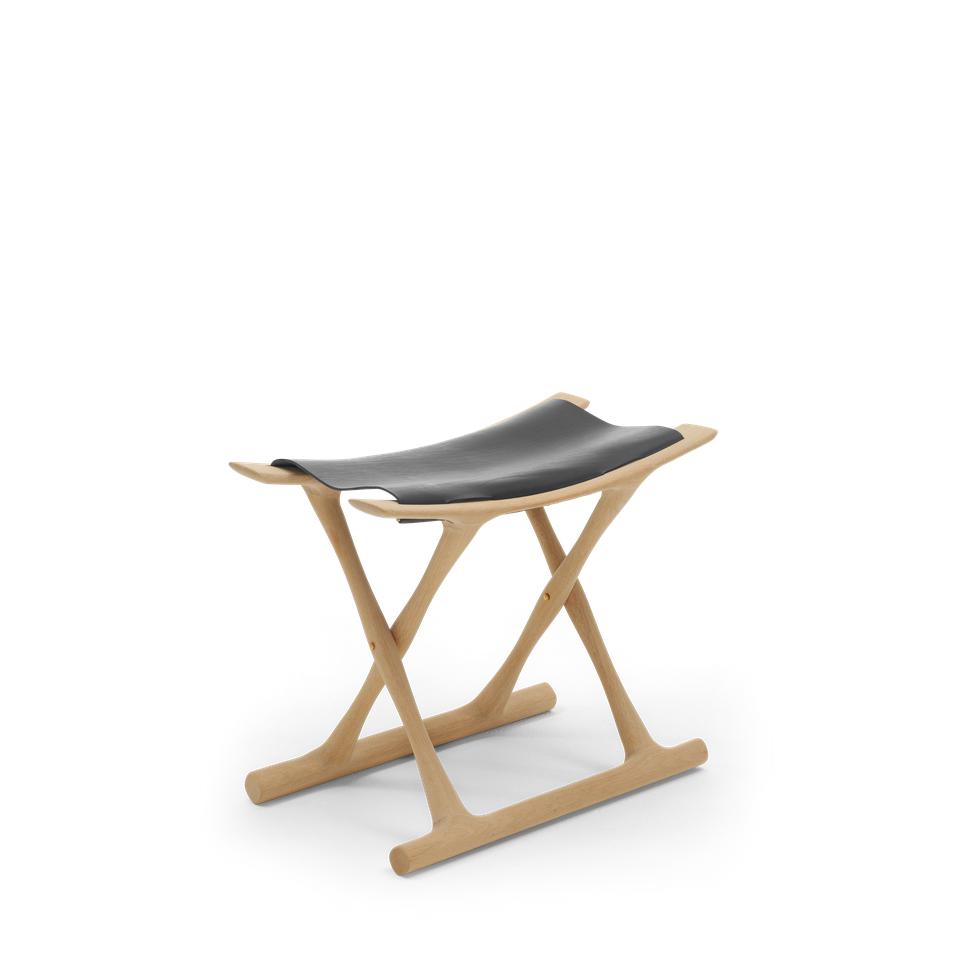 [product_category]-Carl Hansen Ow2000 Egyptian Stool, Oiled Oak/Black Leather-Carl Hansen-ow2000-blacksaddle-oiledoak-CAR-2