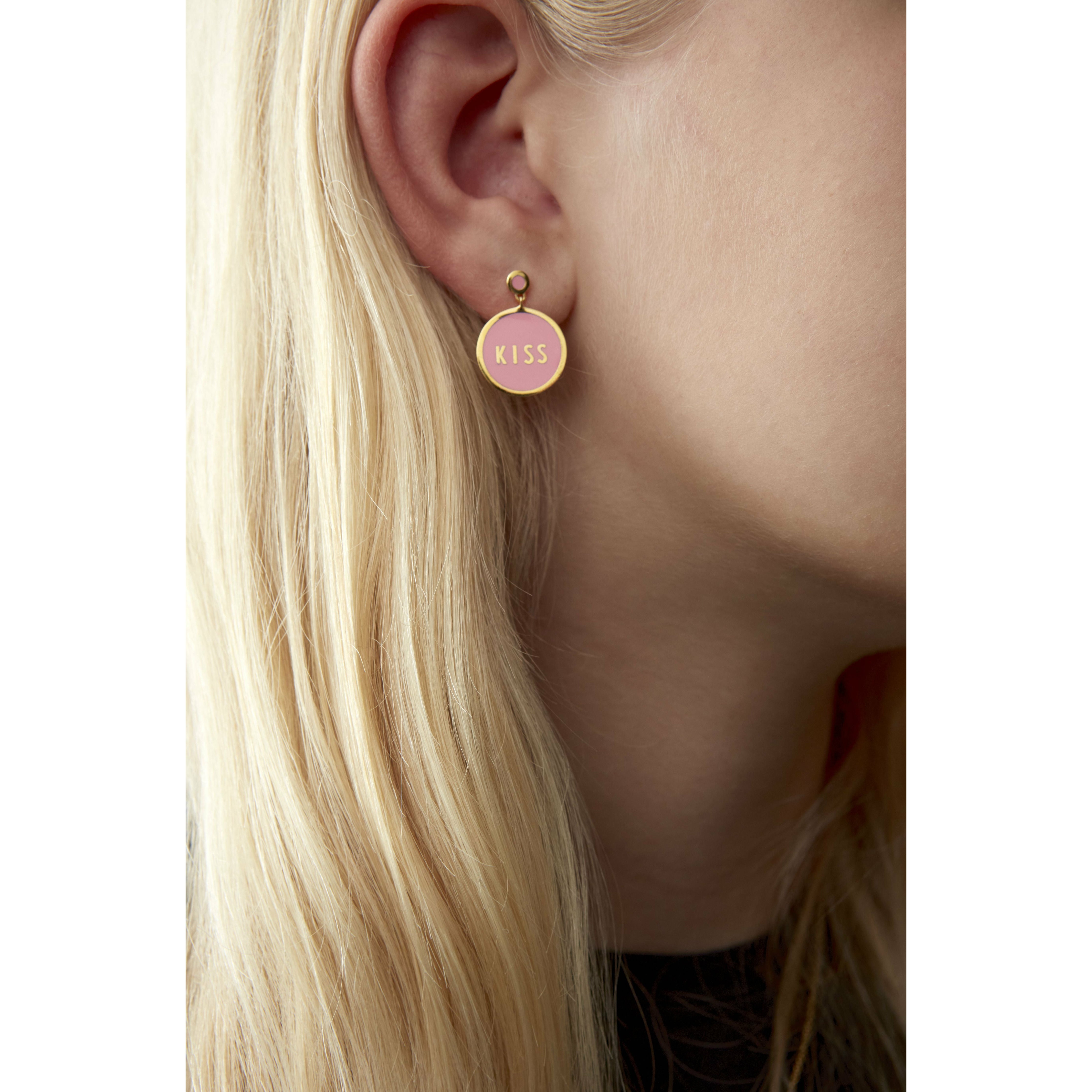 [product_category]-Design Letters Candy Disc Earring's Kiss Brass Gold Platted, Pink-Design Letters-5710498189334-90403008PINKKISS-DES-2
