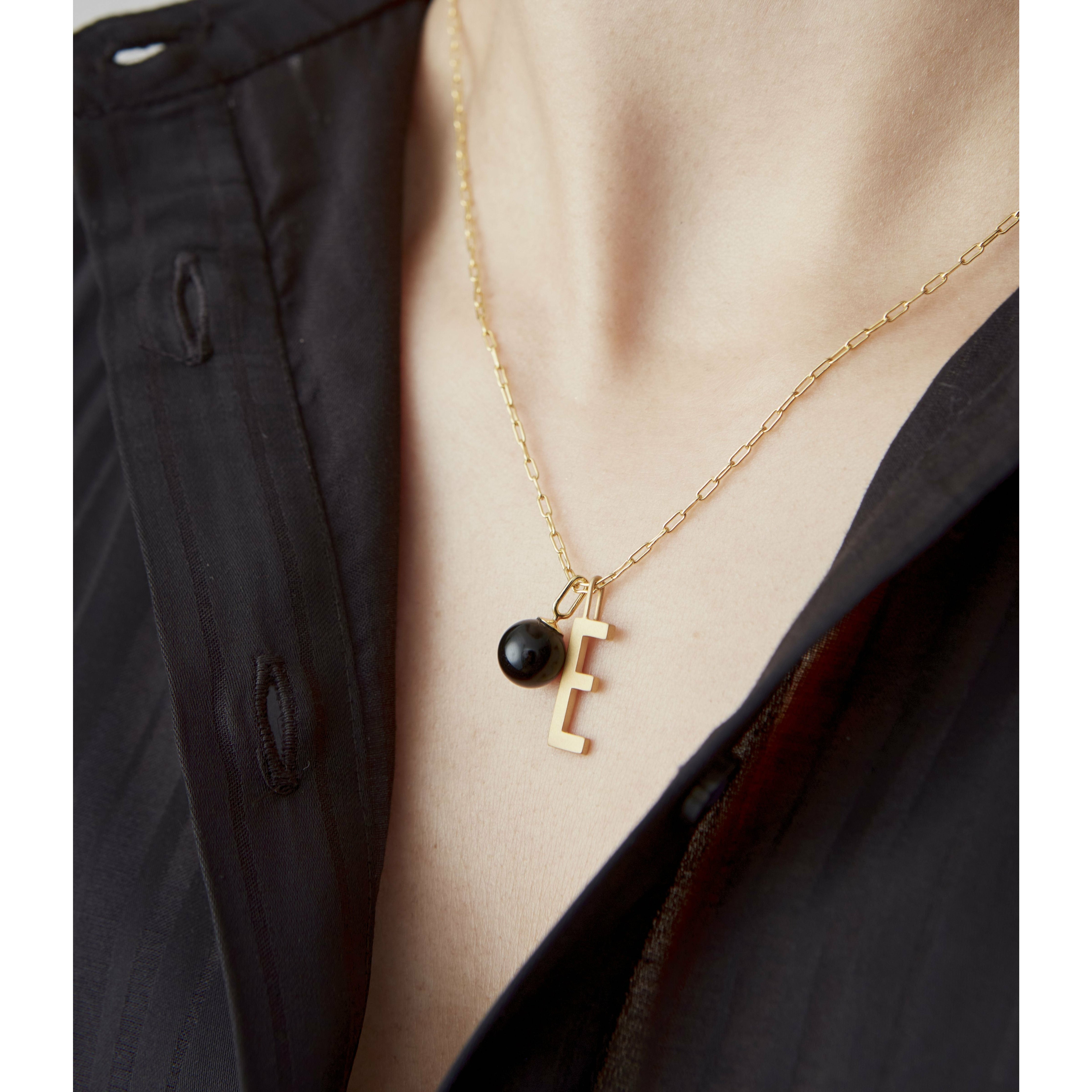 [product_category]-Design Letters Stone Drop Pendant 8mm 18k Gold Plated Silver, Black Agate-Design Letters-5710498189365-90302021BLACKAGATE-DES-3
