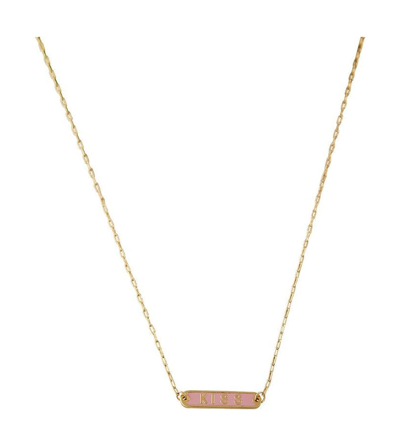 [product_category]-Design Letters Word Candy Necklace Kiss Brass Gold Platted, Pink-Design Letters-5710498192921-90304014PINKKISS-DES-1
