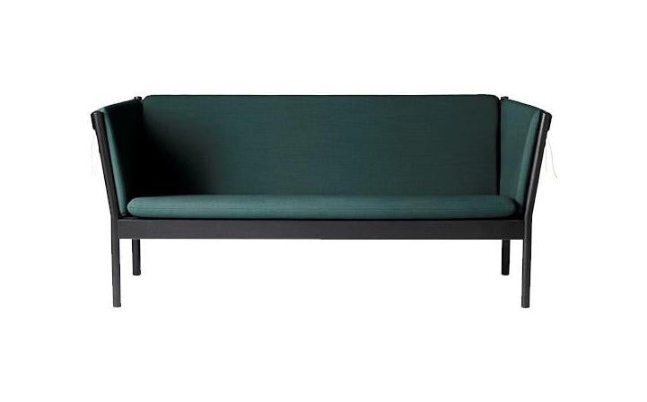 Fdb Møbler J149 3 Personsofa, sort eg, mørkegrøn stof