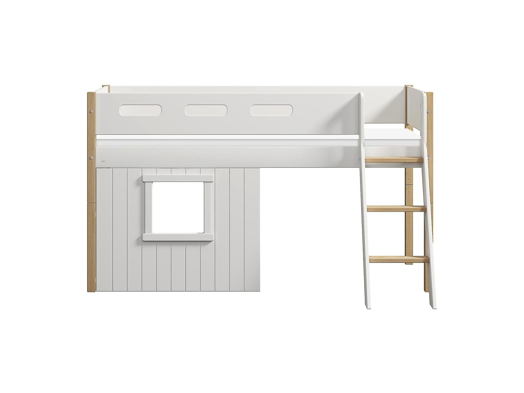 [product_category]-FLEXA Mid-high bed, sl. ladder & Treehouse Bed Fronts, white frame-FLEXA-5706459145631-90-10987-95-FLE-6