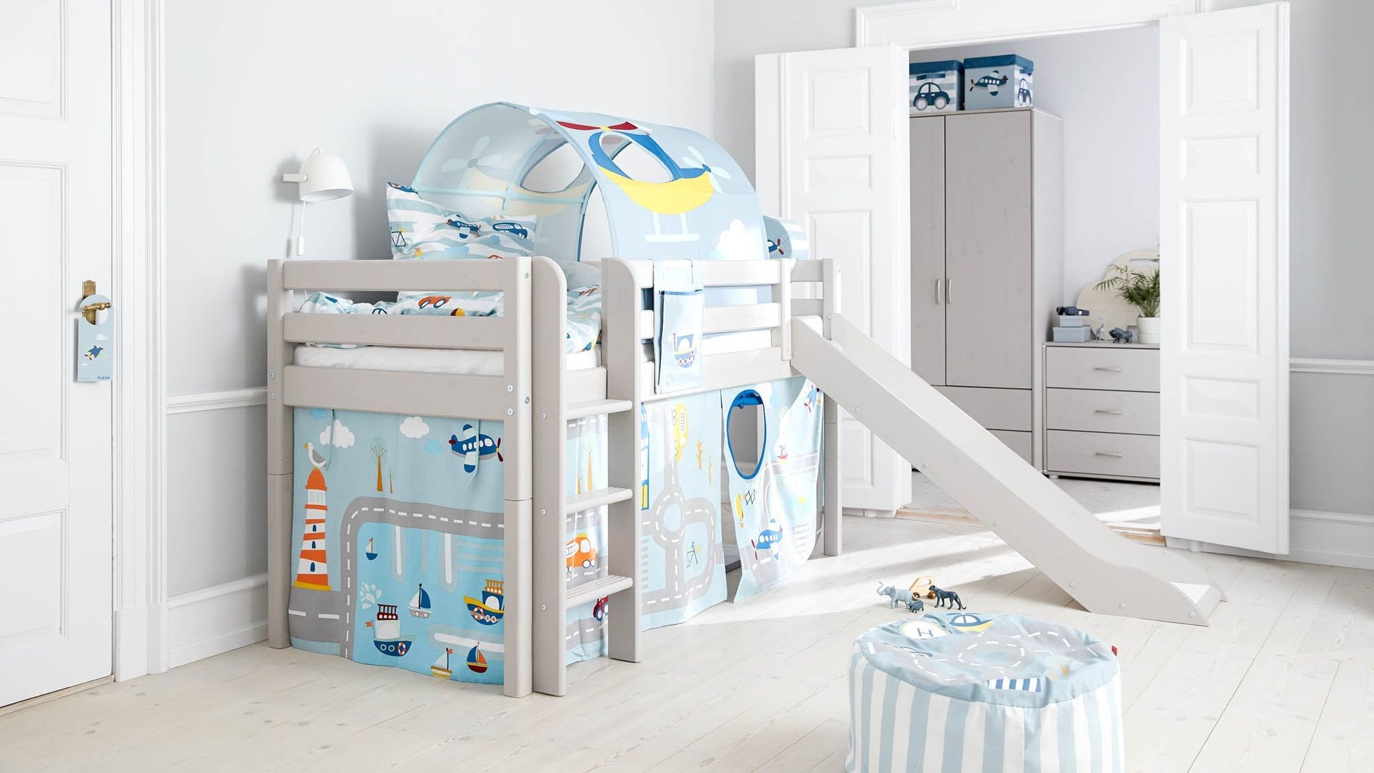 [product_category]-FLEXA Mid-high bed w. straight ladder and slide-FLEXA-5706459123233-90-10114-3-01-FLE-4