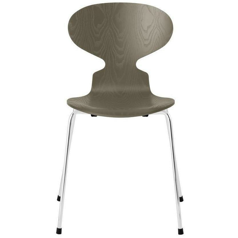 [product_category]-Fritz Hansen Ant Chair Dyed Ash Olive Green Bowl, Chromed Steel Base-Fritz Hansen-3101-FARVET-OLIVE-FORKROMET-FRI-1