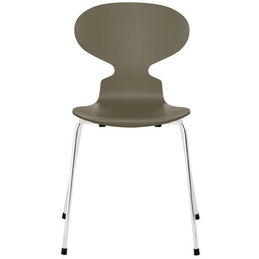 [product_category]-Fritz Hansen Ant Chair Lacquered Olive Green Bowl, Chrome Plated Steel Base-Fritz Hansen-3101-LAKERET-OLIVE-FORKROMET-FRI-1