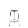 Fritz Hansen High Dot™ Counter Stool 3 Legs, Clear Laquered Veneer Walnut/Chrome Base