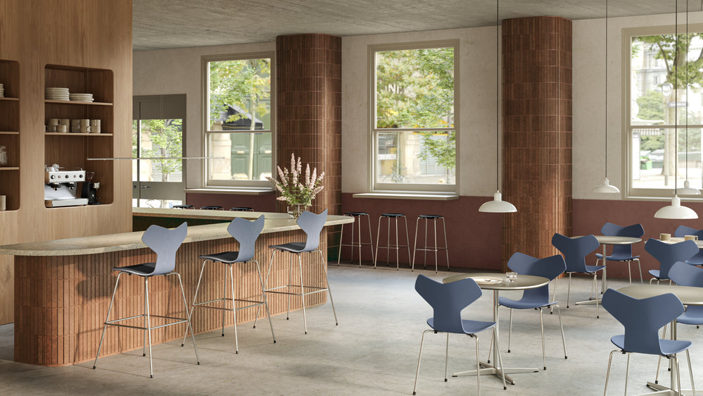 [product_category]-Fritz Hansen High Dot Counter Stool 4 Legs, Clear Laquered Veneer Walnut/Chrome Base-Fritz Hansen-5702370002220-840134-FRI-2