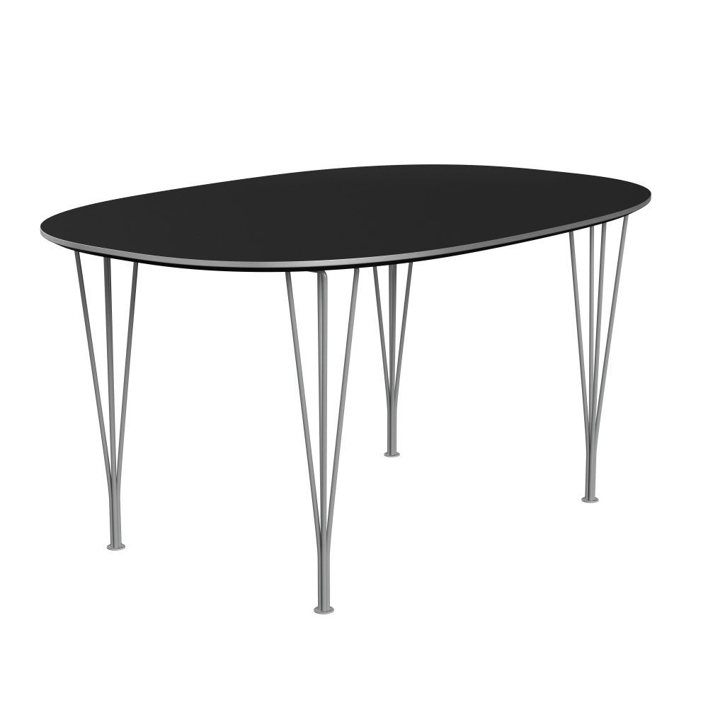 [product_category]-Fritz Hansen Superellipse Dining Table Grey Powder Coated/Black Fenix Laminates, 150x100 Cm-Fritz Hansen-B612-FXBLL-SPAL-GRBA-FRI-2