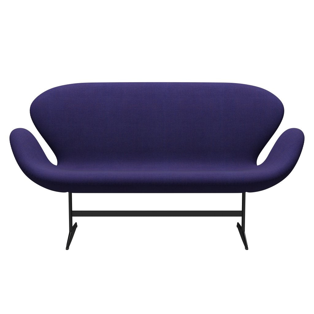 [product_category]-Fritz Hansen Swan Sofa 2 Seater, Black Lacquered/Canvas Eclectic Blue-Fritz Hansen-3321-CA0666-BLLA-FRI-1