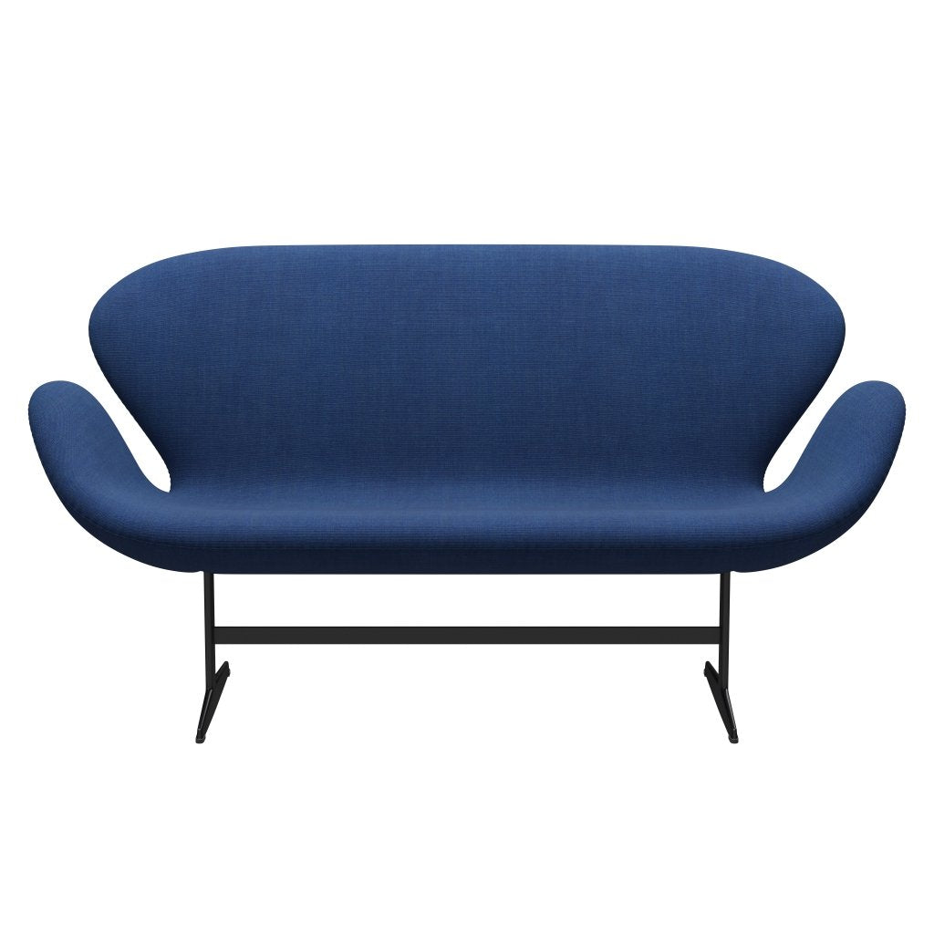 [product_category]-Fritz Hansen Swan Sofa 2 Seater, Black Lacquered/Canvas Light Blue (0746)-Fritz Hansen-3321-CA0746-BLLA-FRI-1