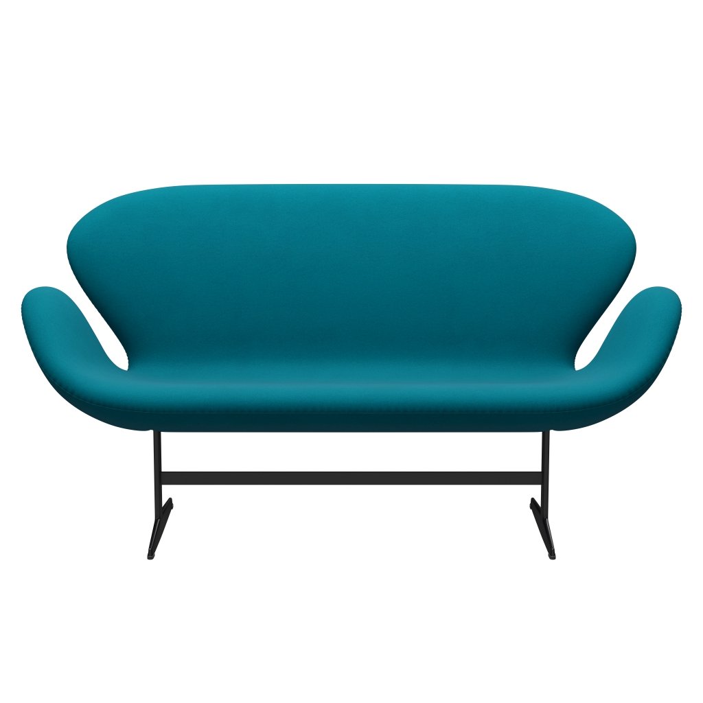 [product_category]-Fritz Hansen Swan Sofa 2 Seater, Black Lacquered/Comfort Turquoise (67002)-Fritz Hansen-3321-C67002-BLLA-FRI-1