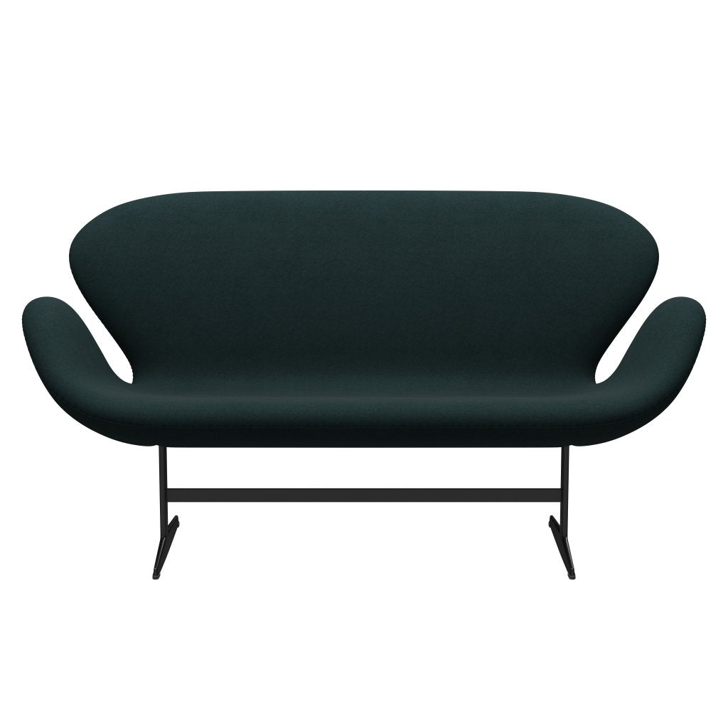[product_category]-Fritz Hansen Swan Sofa 2 Seater, Black Lacquered/Divina Dark Green (886)-Fritz Hansen-3321-DIV886-BLLA-FRI-1
