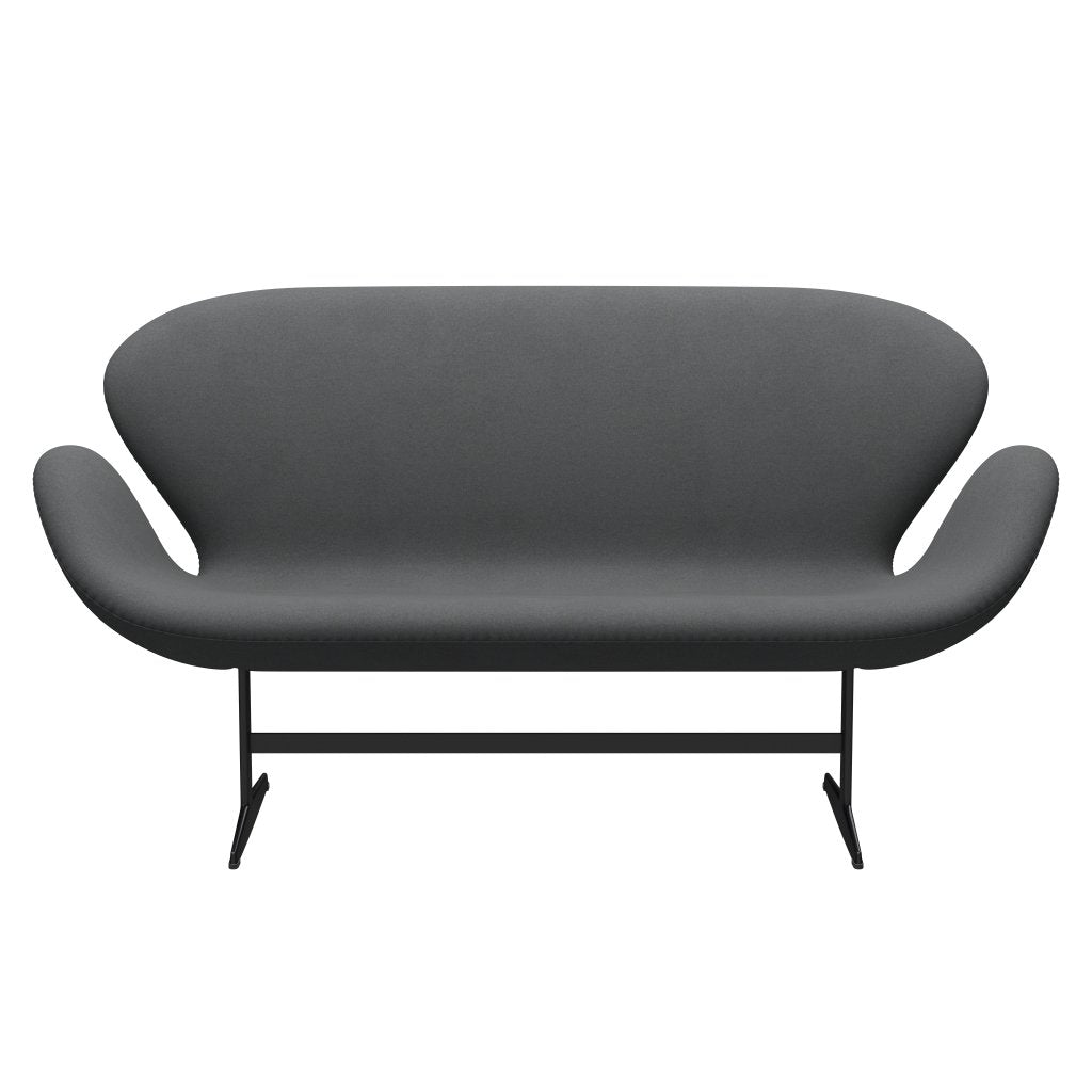 [product_category]-Fritz Hansen Swan Sofa 2 Seater, Black Lacquered/Divina Dark Grey-Fritz Hansen-3321-DIV173-BLLA-FRI-1