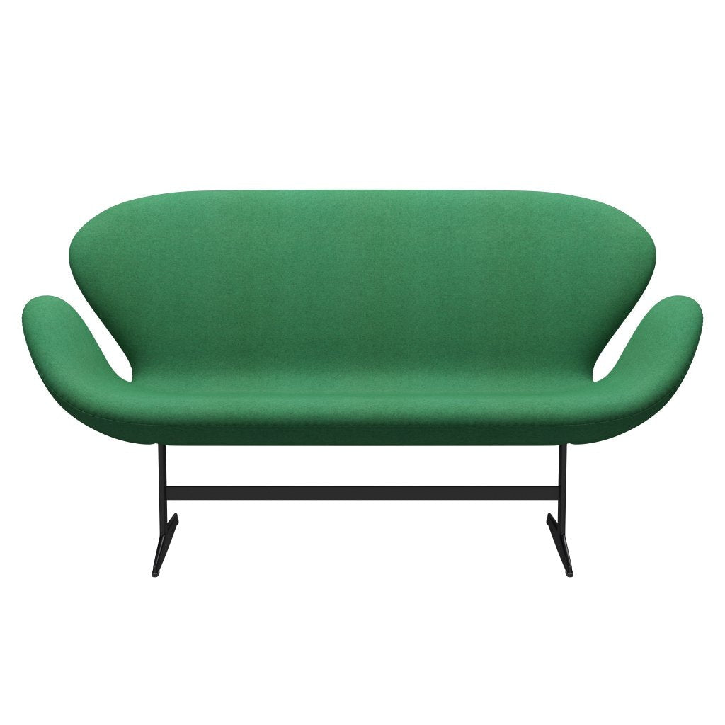 [product_category]-Fritz Hansen Swan Sofa 2 Seater, Black Lacquered/Divina Melange Green-Fritz Hansen-3321-DIM937-BLLA-FRI-1