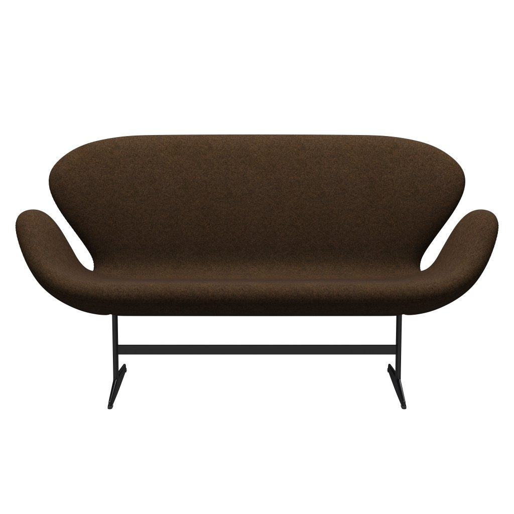 [product_category]-Fritz Hansen Swan Sofa 2 Seater, Black Lacquered/Divina Melange Warm Brown-Fritz Hansen-3321-DIM367-BLLA-FRI-1