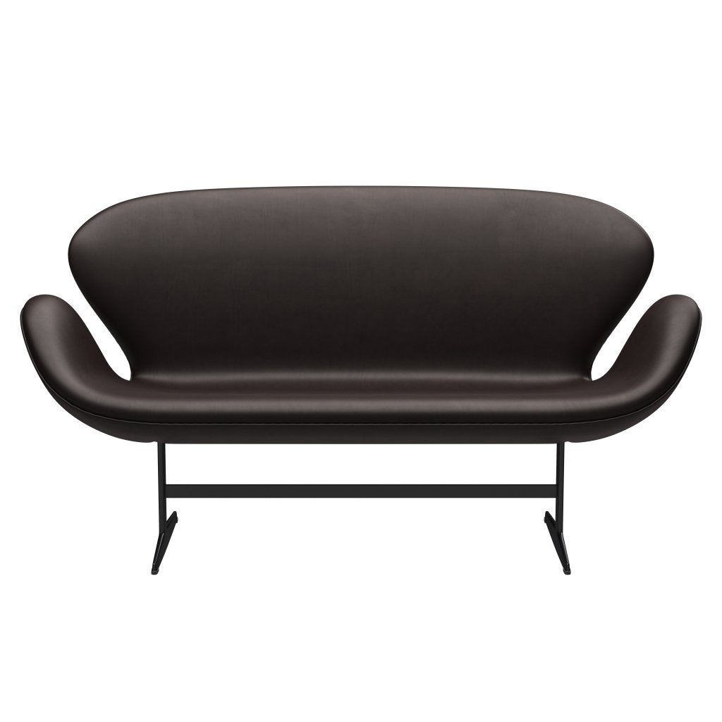 [product_category]-Fritz Hansen Swan Sofa 2 Seater, Black Lacquered/Grace Dark Brown-Fritz Hansen-3321-ELDBR-BLLA-FRI-1