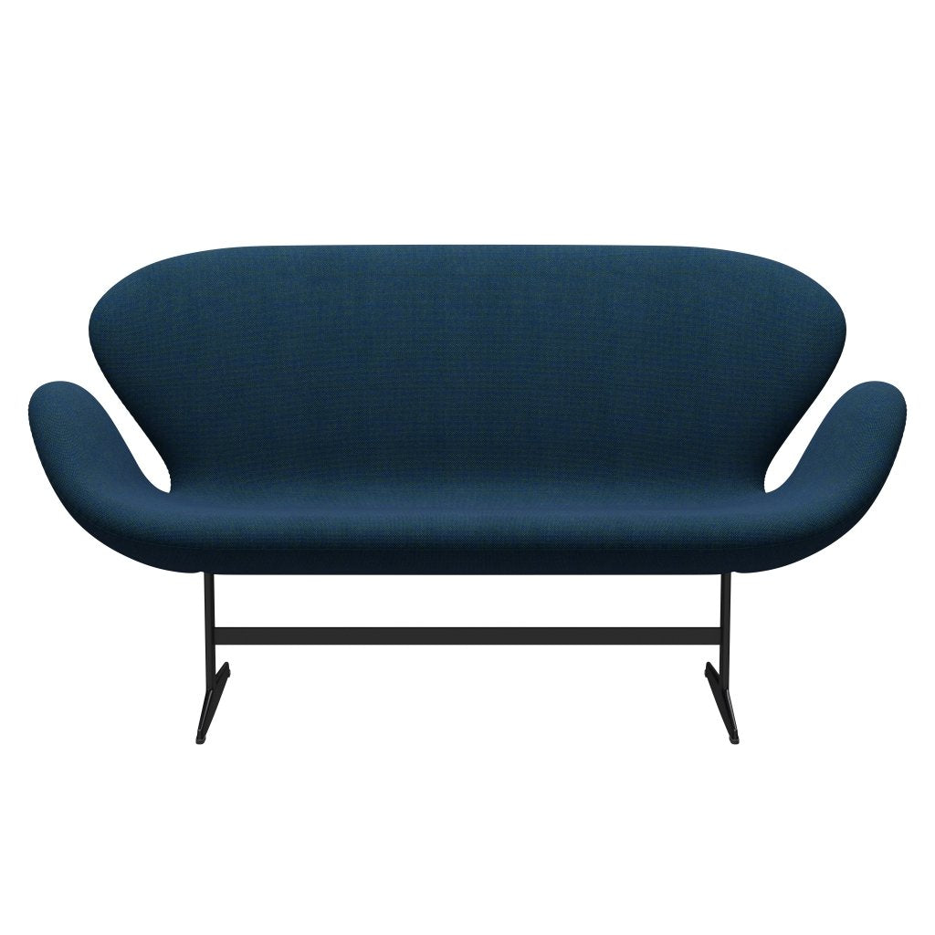 [product_category]-Fritz Hansen Swan Sofa 2 Seater, Black Lacquered/Hallingdal Blue/Green-Fritz Hansen-3321-HAL890-BLLA-FRI-1