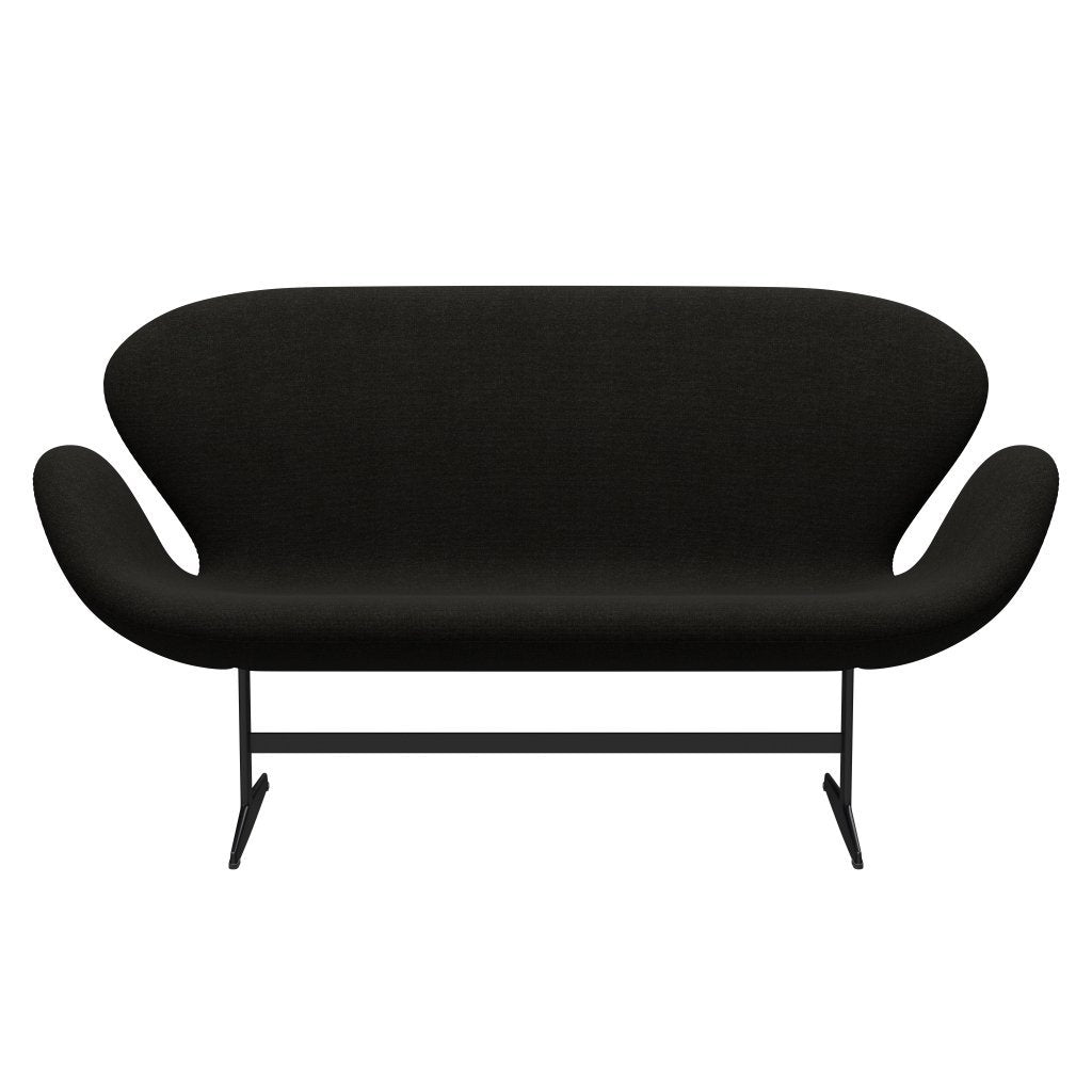 [product_category]-Fritz Hansen Swan Sofa 2 Seater, Black Lacquered/Hallingdal Brown/Dark Grey-Fritz Hansen-3321-HAL376-BLLA-FRI-1