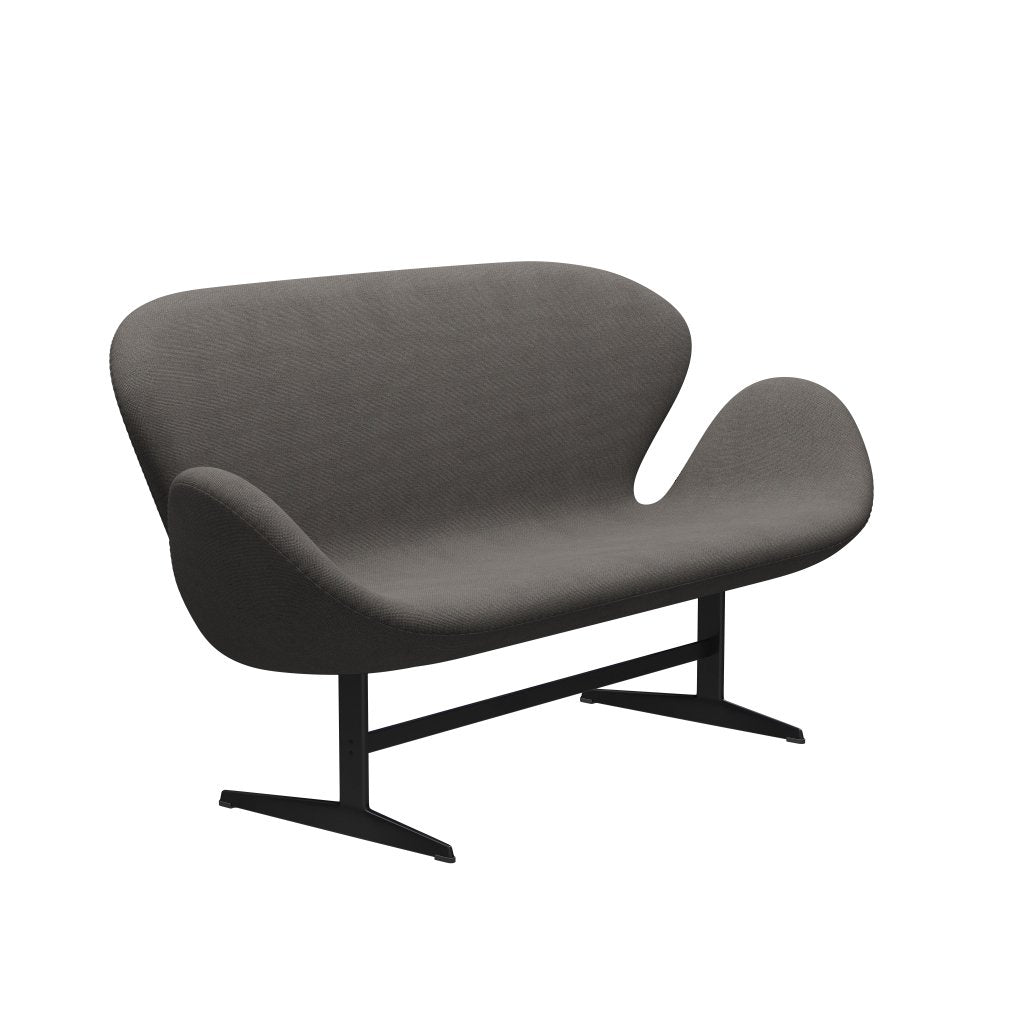 [product_category]-Fritz Hansen Swan Sofa 2 Seater, Black Lacquered/Hallingdal Grey Dark-Fritz Hansen-3321-HAL143-BLLA-FRI-2