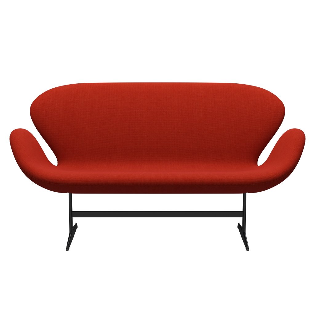 [product_category]-Fritz Hansen Swan Sofa 2 Seater, Black Lacquered/Hallingdal Orange (600)-Fritz Hansen-3321-HAL600-BLLA-FRI-1