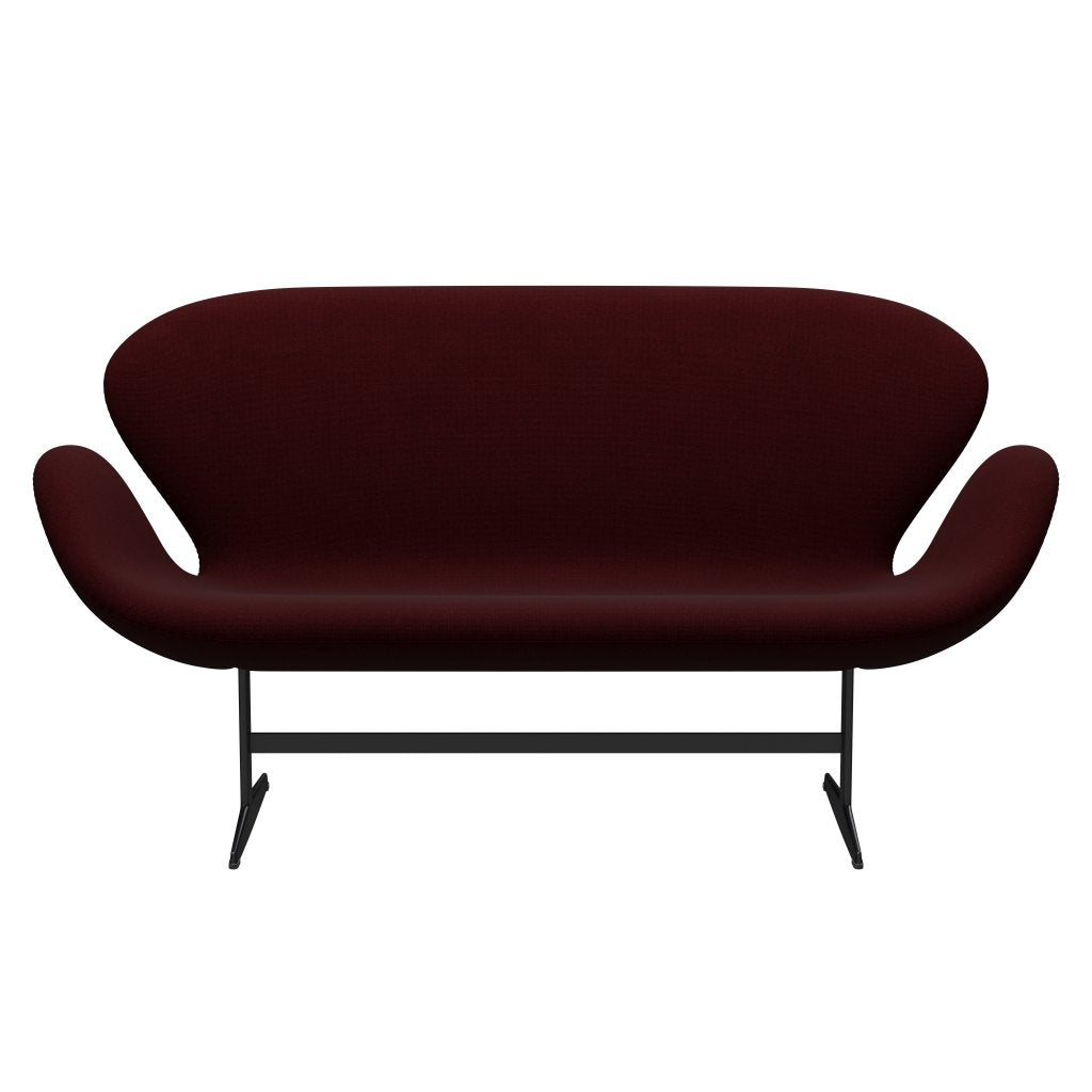[product_category]-Fritz Hansen Swan Sofa 2 Seater, Black Lacquered/Hallingdal Wine Red-Fritz Hansen-3321-HAL694-BLLA-FRI-1
