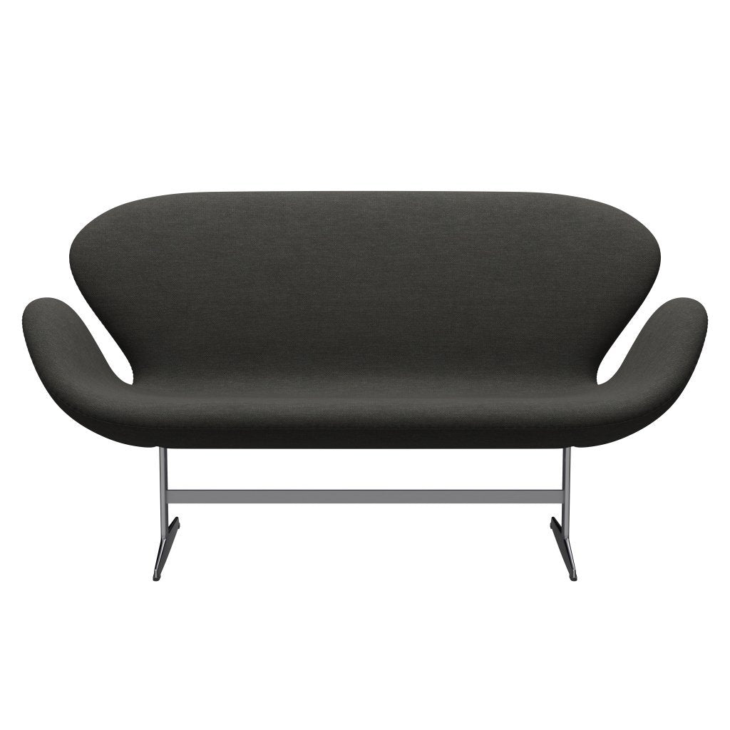 [product_category]-Fritz Hansen Swan Sofa 2 Seater, Satin Brushed Aluminium/Fiord Black/Brown-Fritz Hansen-3321-FIO391-SPAL-FRI-1