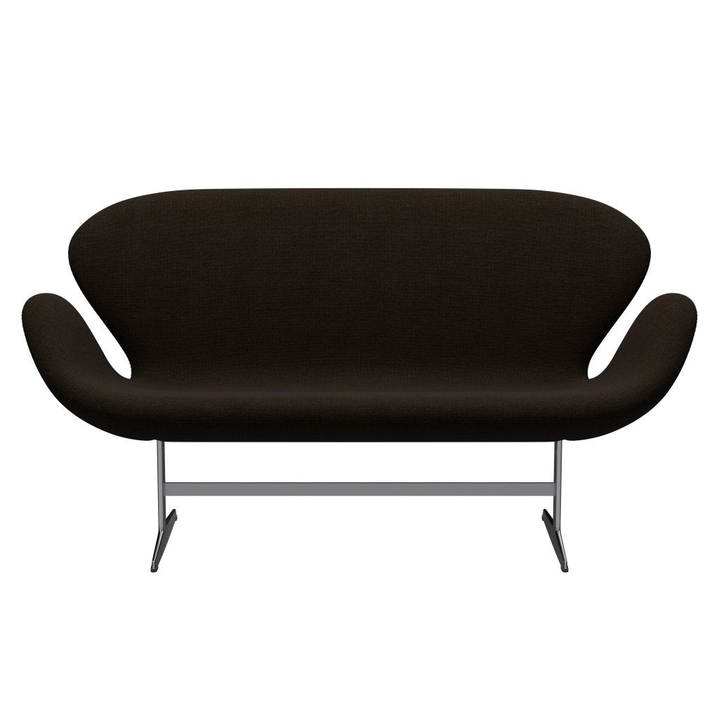 [product_category]-Fritz Hansen Swan Sofa 2 Seater, Satin Brushed Aluminium/Hallingdal Black/Brown-Fritz Hansen-3321-HAL370-SPAL-FRI-1