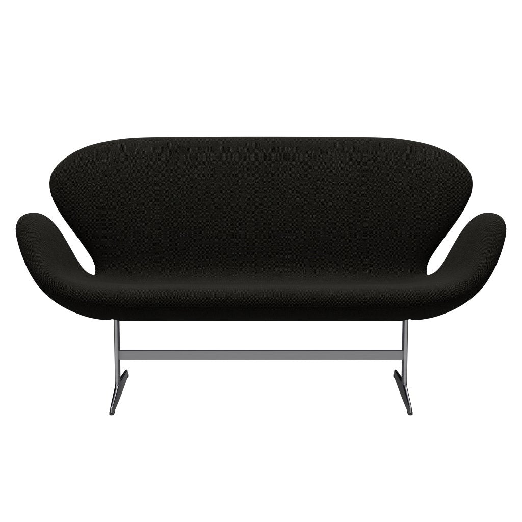 [product_category]-Fritz Hansen Swan Sofa 2 Seater, Satin Brushed Aluminium/Hallingdal Black/Grey (173)-Fritz Hansen-3321-HAL173-SPAL-FRI-1