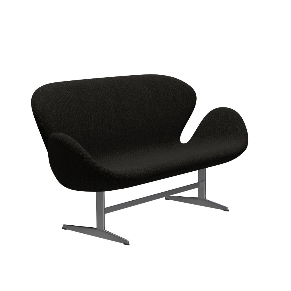 [product_category]-Fritz Hansen Swan Sofa 2 Seater, Satin Brushed Aluminium/Hallingdal Black/Grey (173)-Fritz Hansen-3321-HAL173-SPAL-FRI-2
