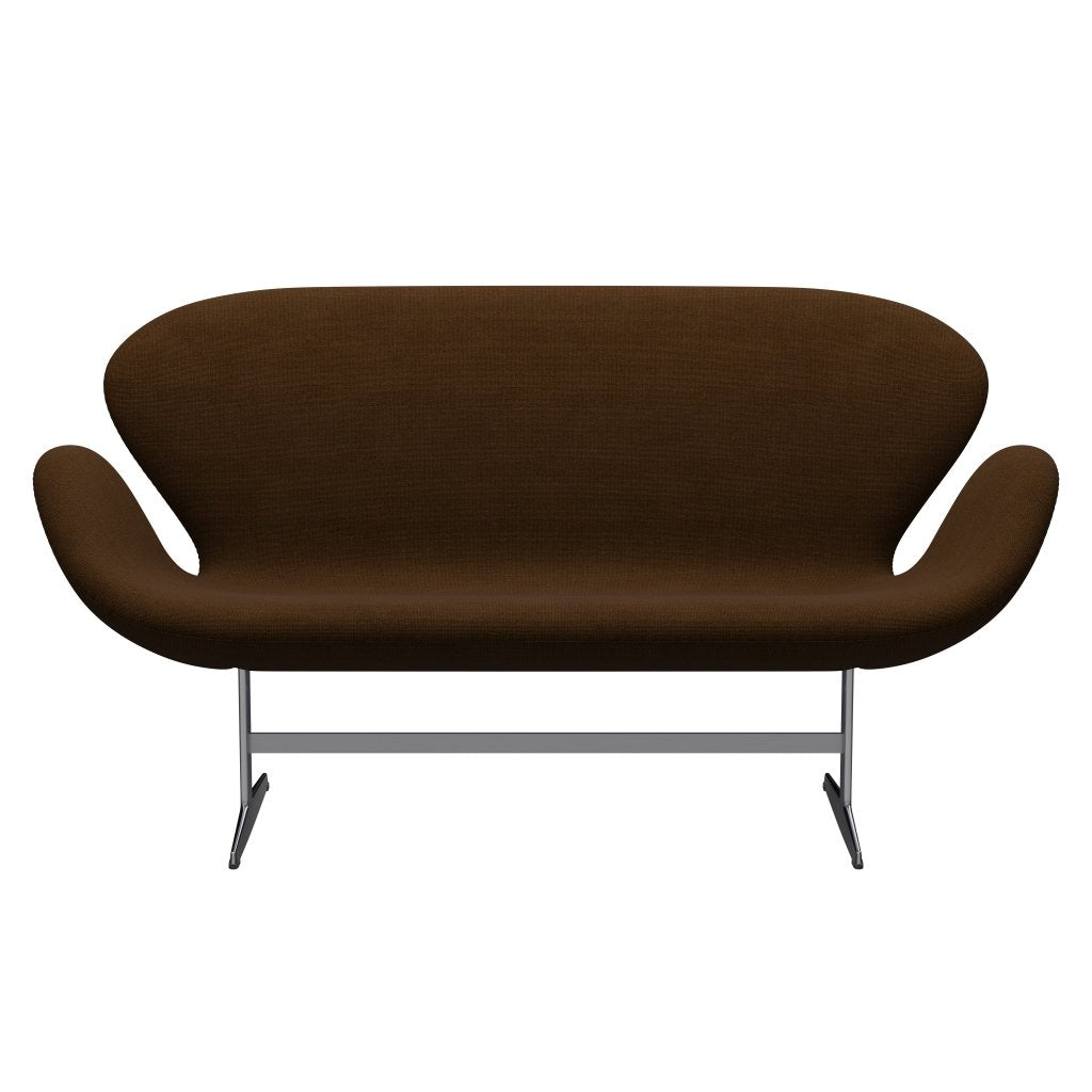 [product_category]-Fritz Hansen Swan Sofa 2 Seater, Satin Brushed Aluminium/Hallingdal Brown-Fritz Hansen-3321-HAL350-SPAL-FRI-1