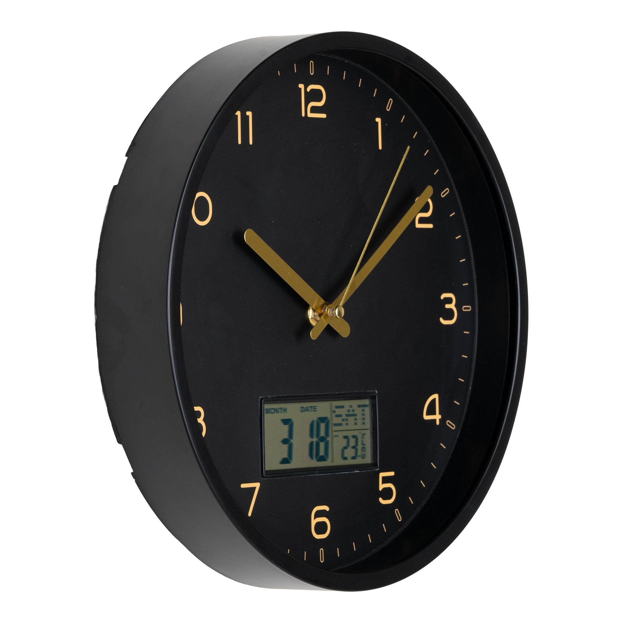House Nordic Amiens Wall Clock With Digital Display, Plastic, Black, ø25 Cm
